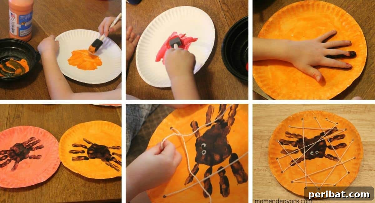 DIY Halloween: Craft Spine-Chilling Decor & Masterful Scares 23 Kids' handprint spiders and a lacing card web, a fun and easy Halloween craft for children.