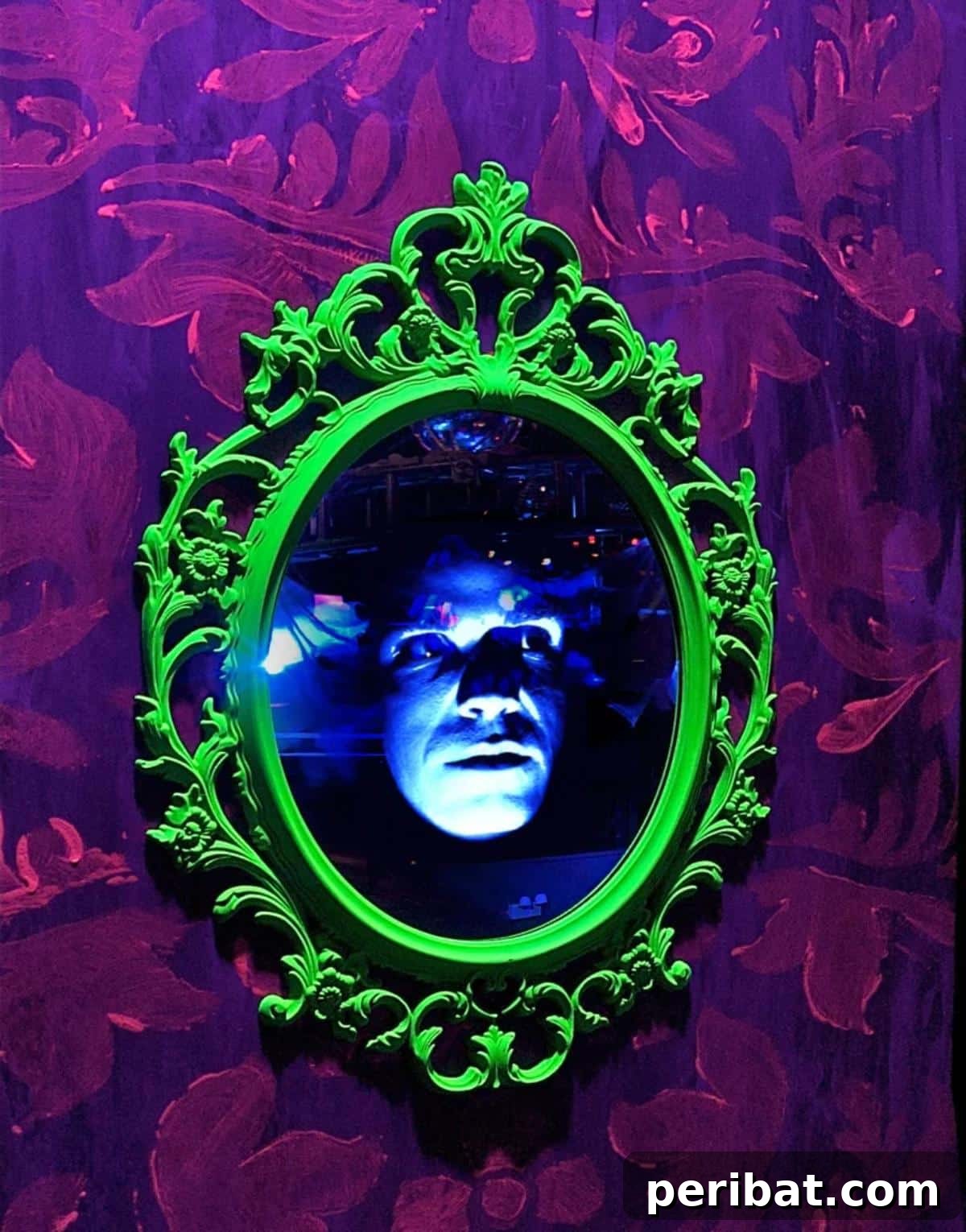 DIY Halloween: Craft Spine-Chilling Decor & Masterful Scares 6 A spooky magic mirror with a face appearing within its reflection, perfect for Halloween.