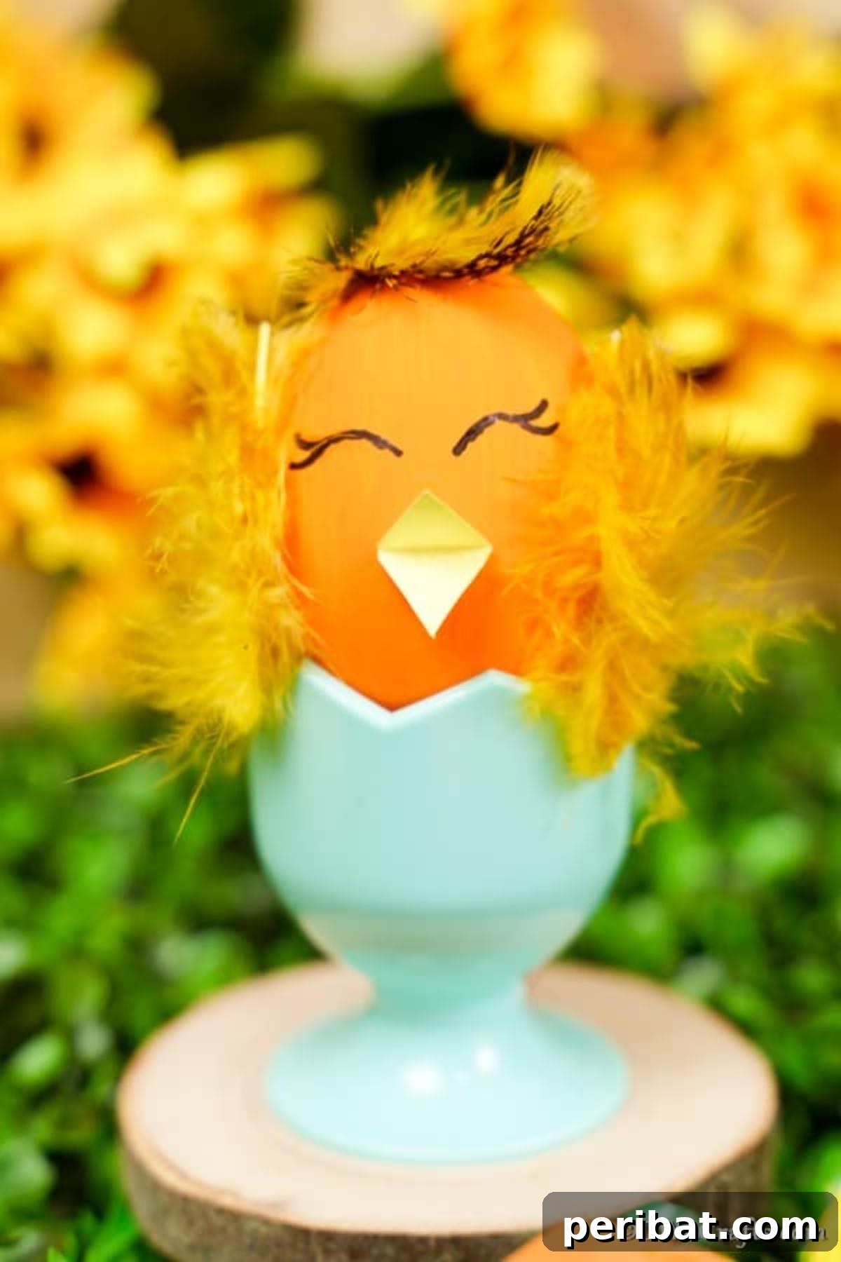 Craft Adorable Easter Egg Chickens A Step by Step Video Guide 13 A beautifully decorated Easter egg chicken proudly displayed in a blue egg cup, showcasing the completed craft