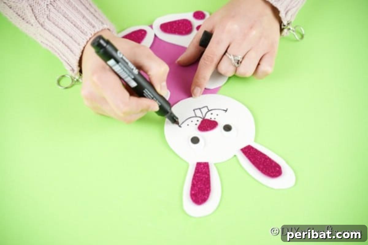 Crafting Charming Foam Easter Bunnies 14 Drawing the smile and eyes onto the bunny's face