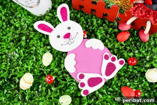 Crafting Charming Foam Easter Bunnies 15 Pink and white paper foam bunny resting on vibrant green grass