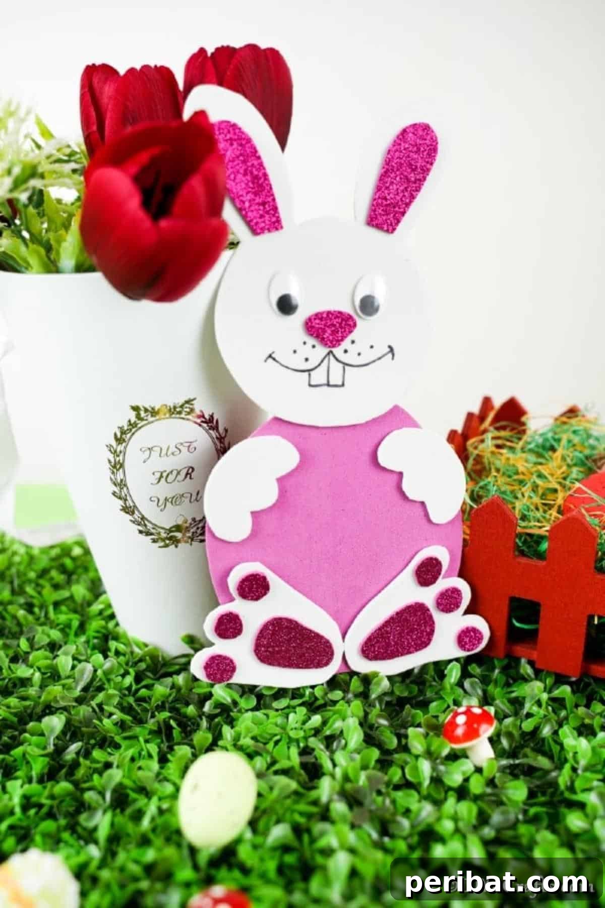 Crafting Charming Foam Easter Bunnies 3 Crafted Easter bunny propped against a decorative vase