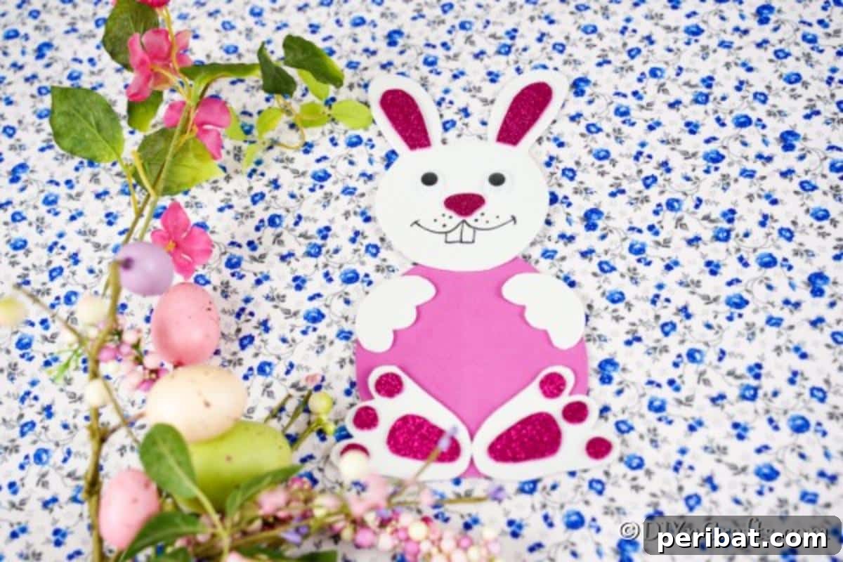 Crafting Charming Foam Easter Bunnies 5 Paper Easter bunny resting on a soft floral background