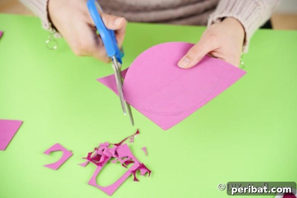 Crafting Charming Foam Easter Bunnies 9 Cutting the rounded pink body shape for the foam bunny