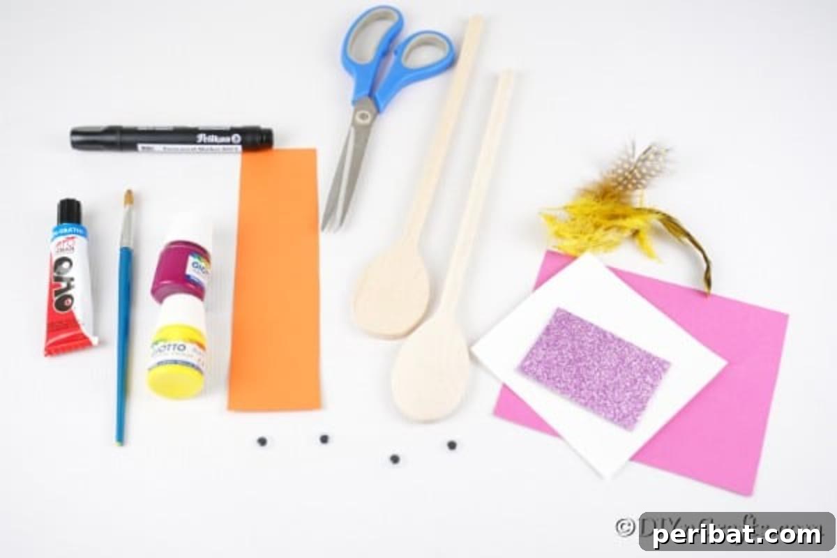 Supplies for wooden spoon Easter decoration