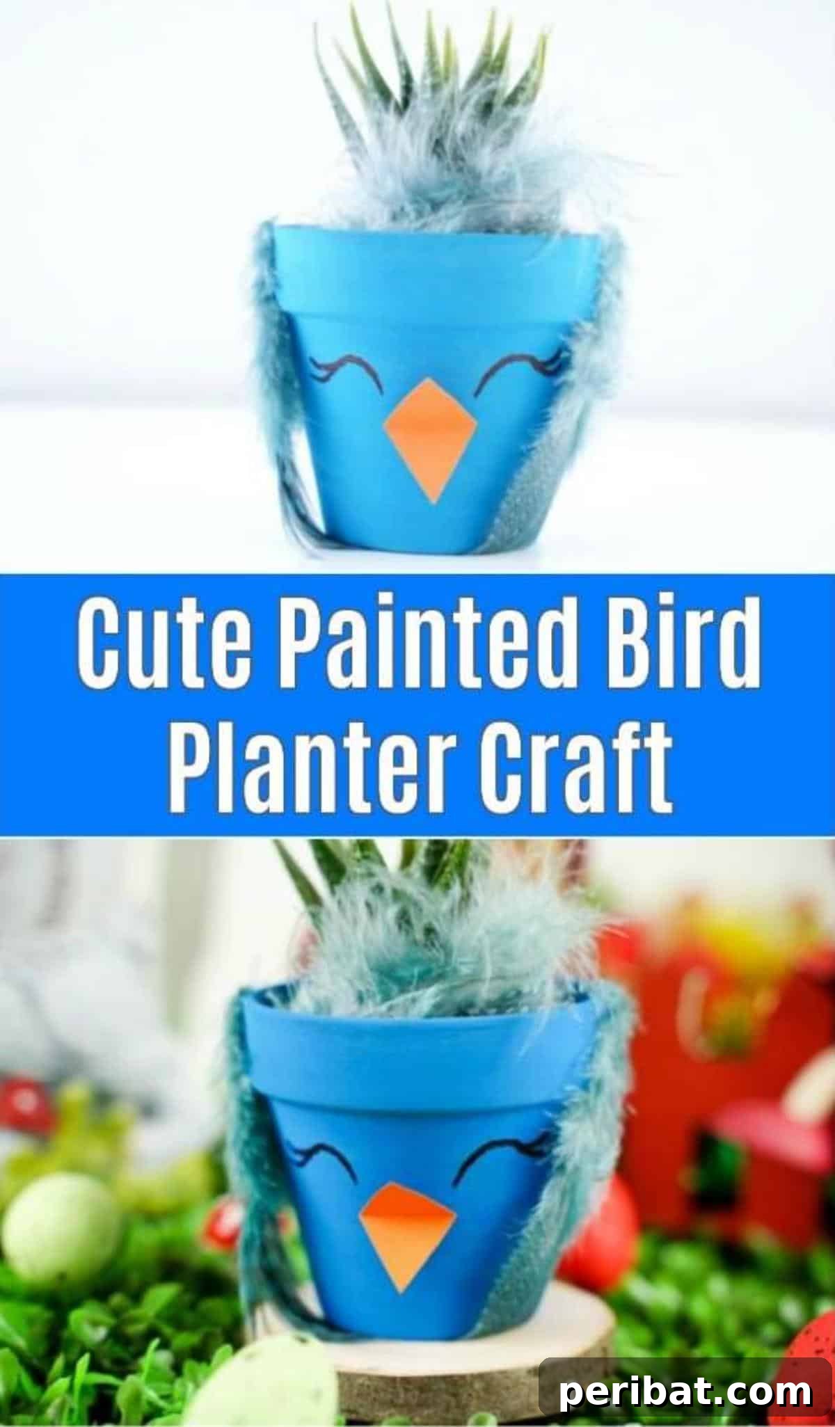 Whimsical Hand-Painted Bird Planter Charm 2 Vibrant blue flower pot bird decoration with a lively expression
