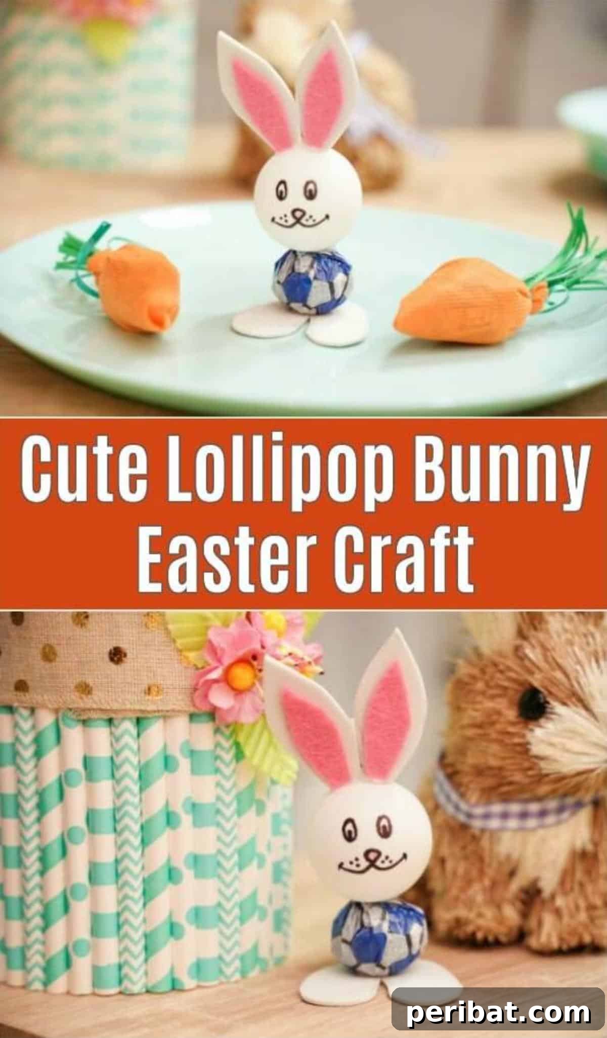 Crafting Adorable Easter Lollipop Bunnies 2 Lollipop bunny on table and on green plate