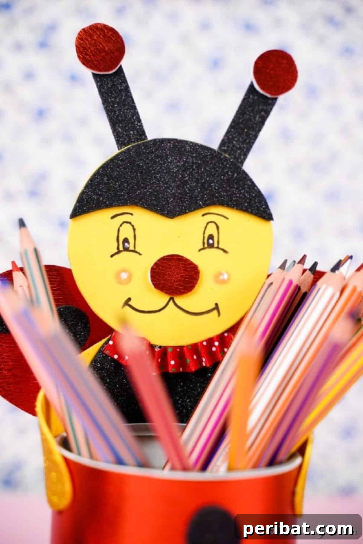 Handmade Ladybug Tin Can Organizer with Pencils