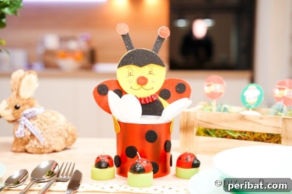 Ladybug organizer on a patterned background