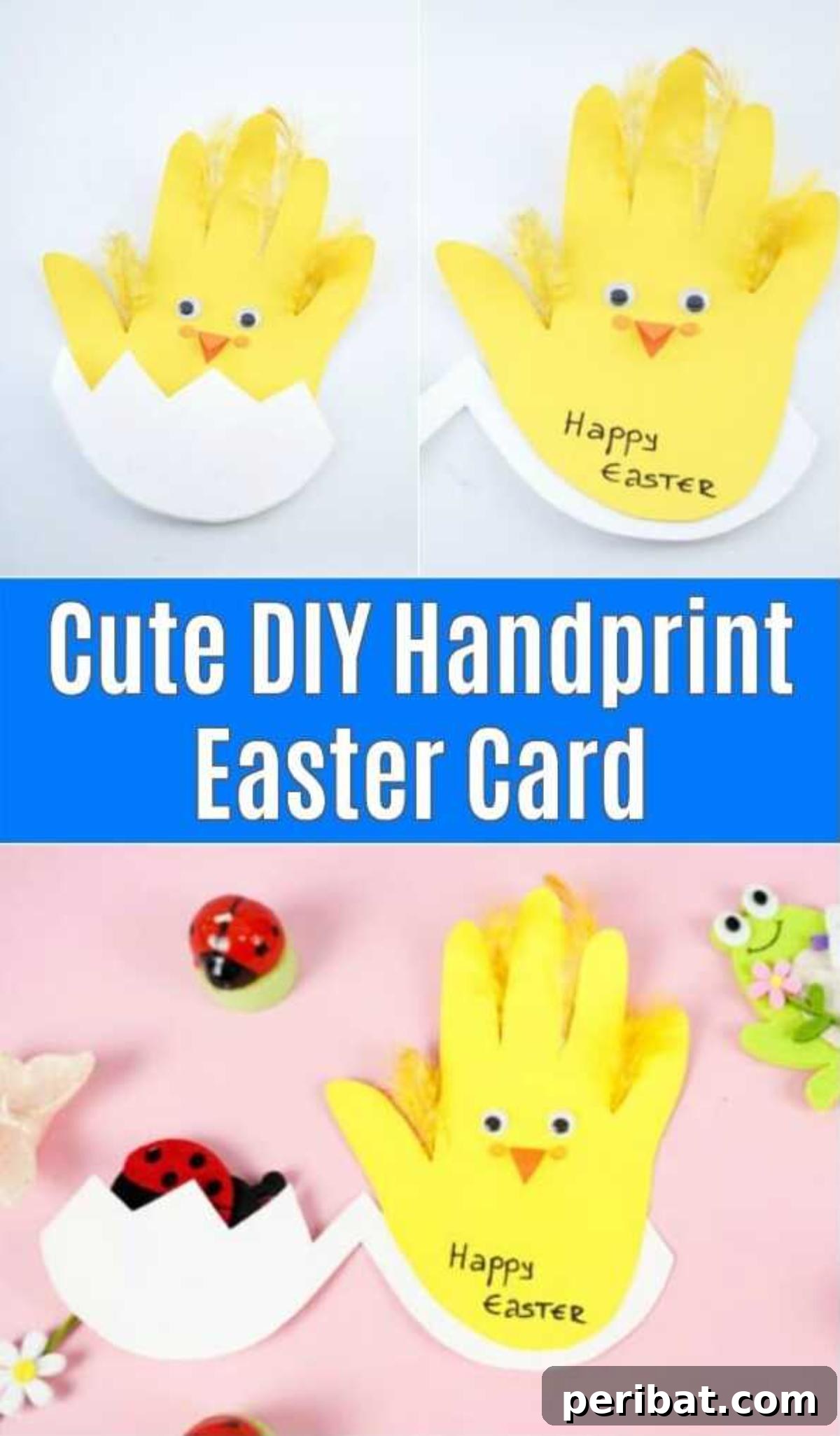Easter handprint card chicken displayed