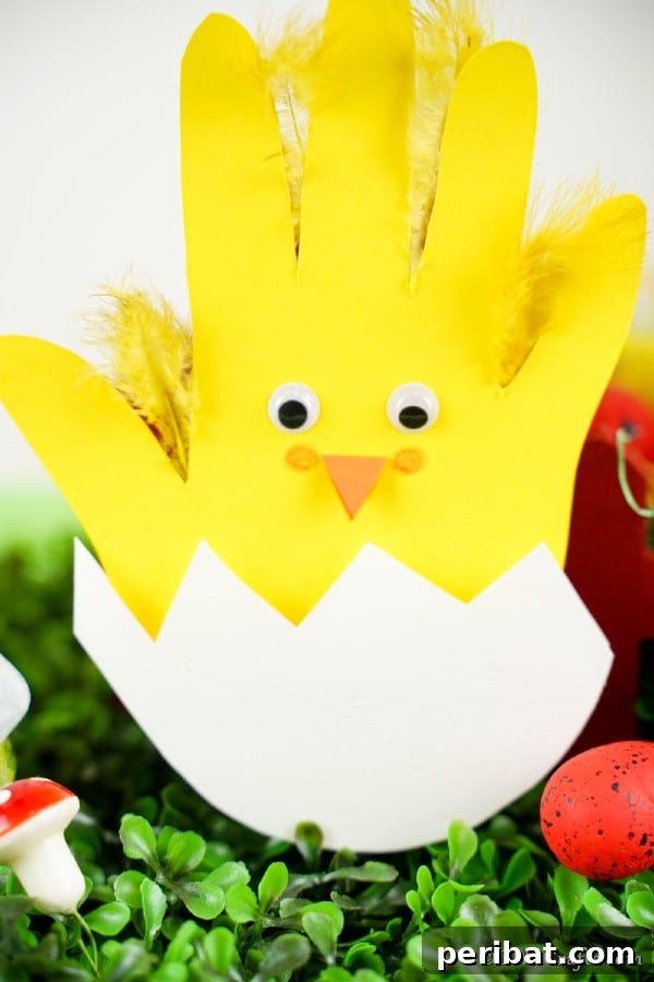 Yellow and white Easter handprint chicken card