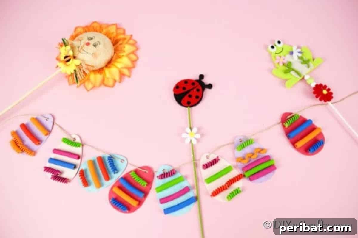 Whimsical Pasta Easter Egg Garland 7 Vibrantly painted pasta Easter egg garland set against a soft pink background