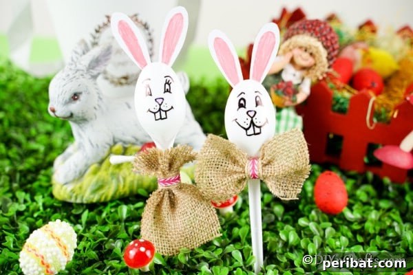 Easter bunny spoons on grass