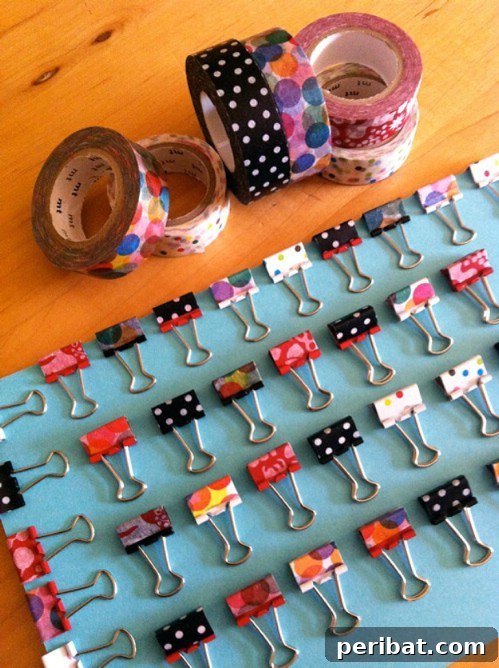 Make your binder clips pretty using washi tape