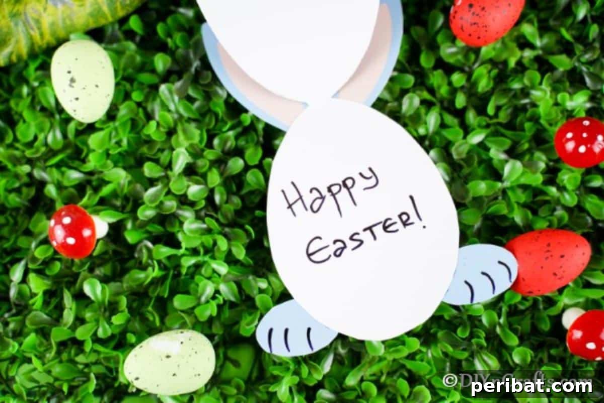 The finished Easter bunny card open to reveal a blank space inside, ready for a personalized Easter message.