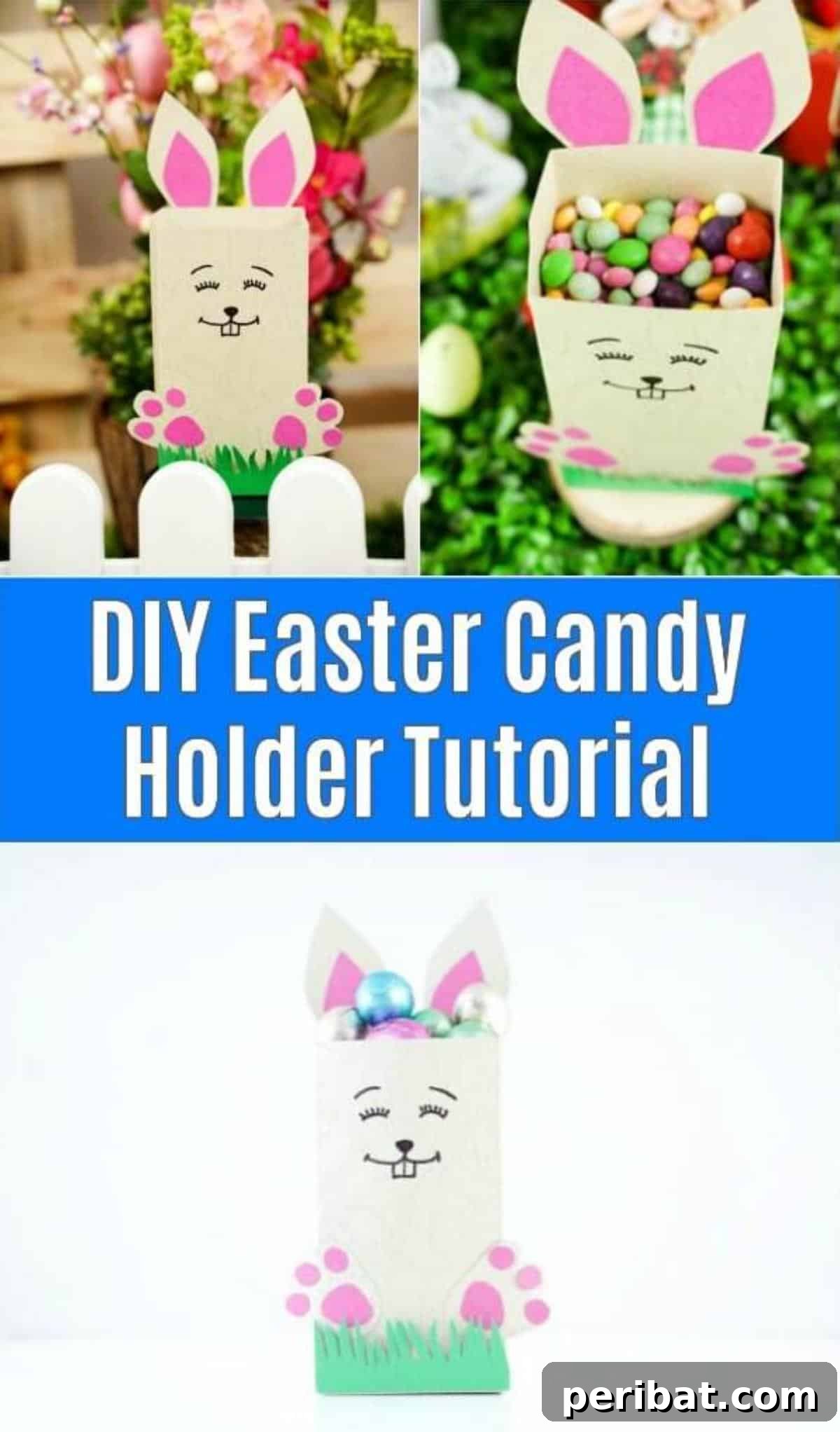 DIY Easter Treat Pouch Video Guide 2 Paper Easter candy holder collage showing different angles and features of the finished craft