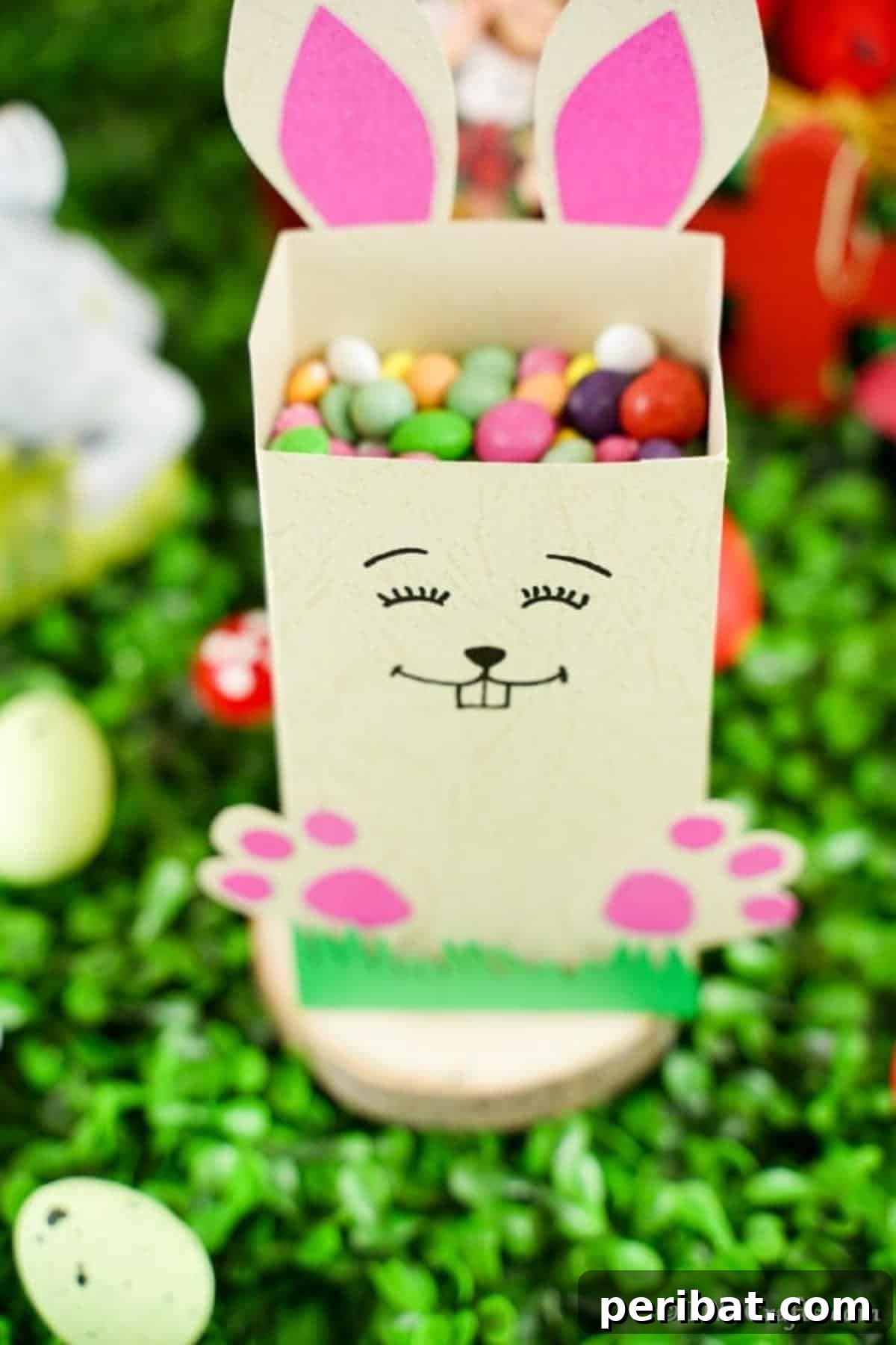 DIY Easter Treat Pouch Video Guide 21 The completed bunny bag, filled with colorful candy and treats, showcasing its festive purpose