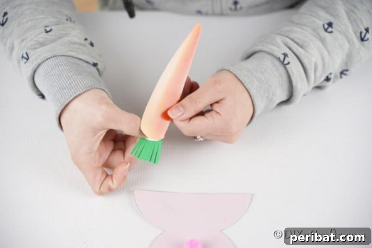 DIY Easter Bunny Card Free Printable Video 11 Gluing stem to carrots