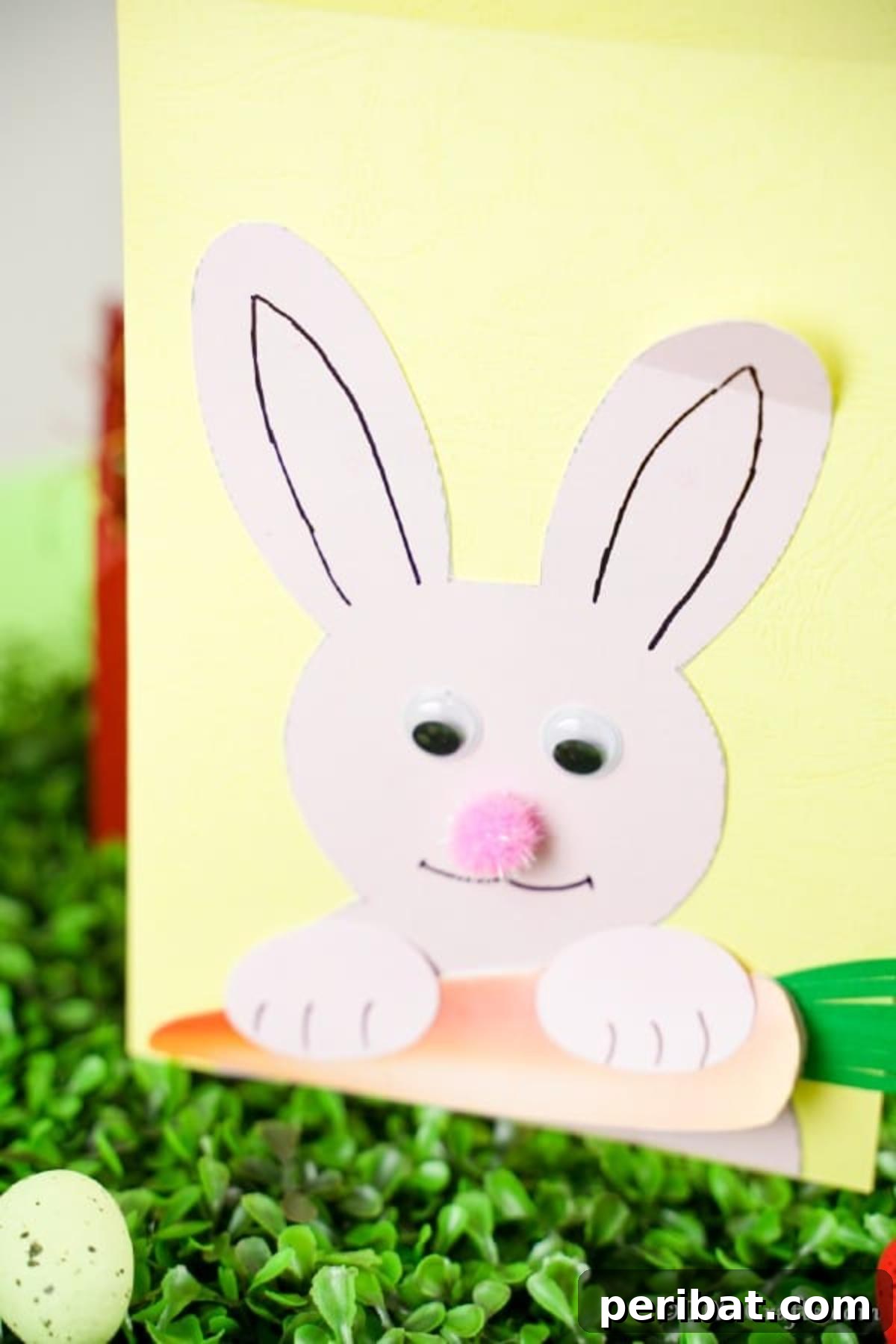 DIY Easter Bunny Card Free Printable Video 5 Easter card on fake grass