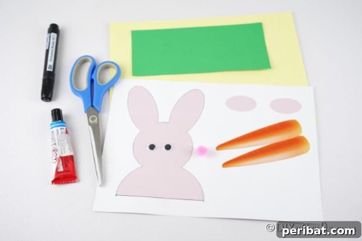 DIY Easter Bunny Card Free Printable Video 6 Supplies for making an Easter bunny card