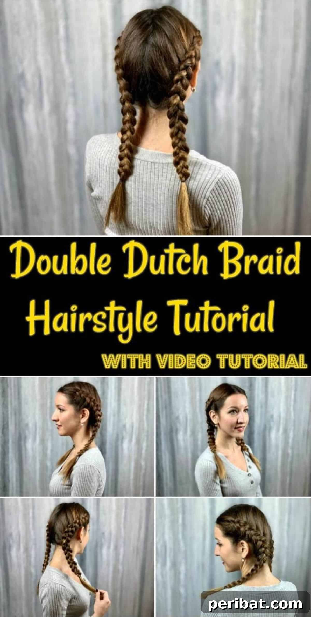 Gorgeous Double Dutch Braids: Step-by-Step Video Guide 2 Double Dutch Braid Collage - Featuring braided hair on a model