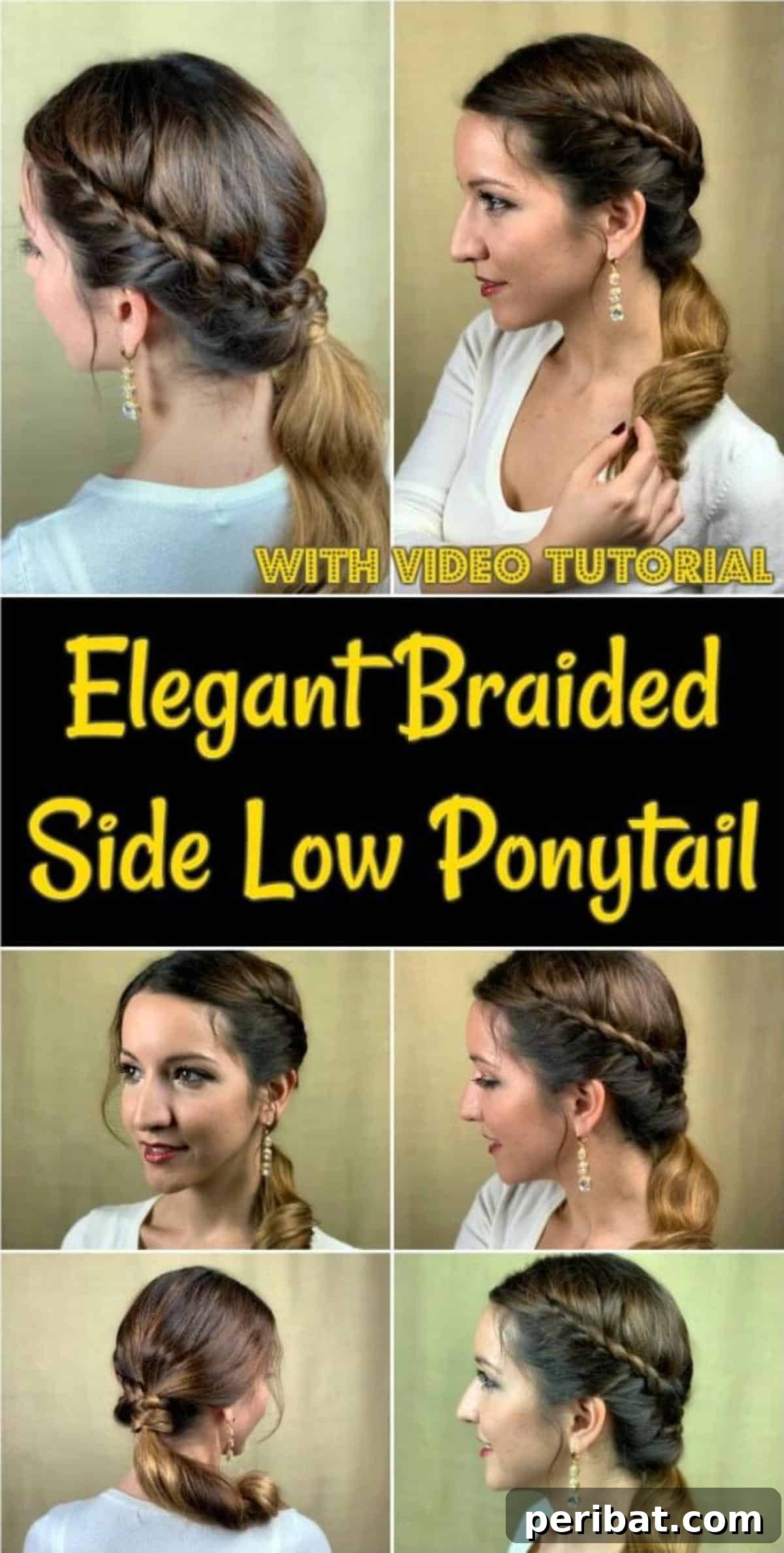 Elegant Side Braid Ponytail Tutorial for a Polished Look 2 Collage of side low ponytail