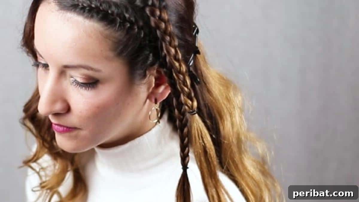 Quick Side Braided Half Up Tutorial 15 Secured second braid against the side of the head