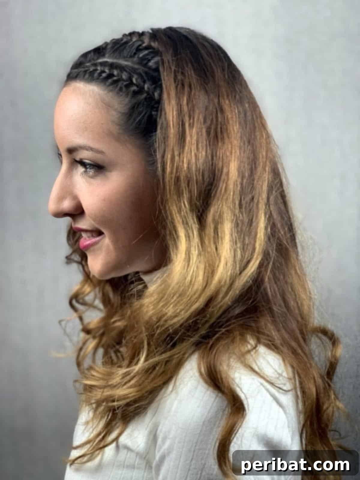 Quick Side Braided Half Up Tutorial 4 Side view of half-up braided hairstyle adorned with subtle accents
