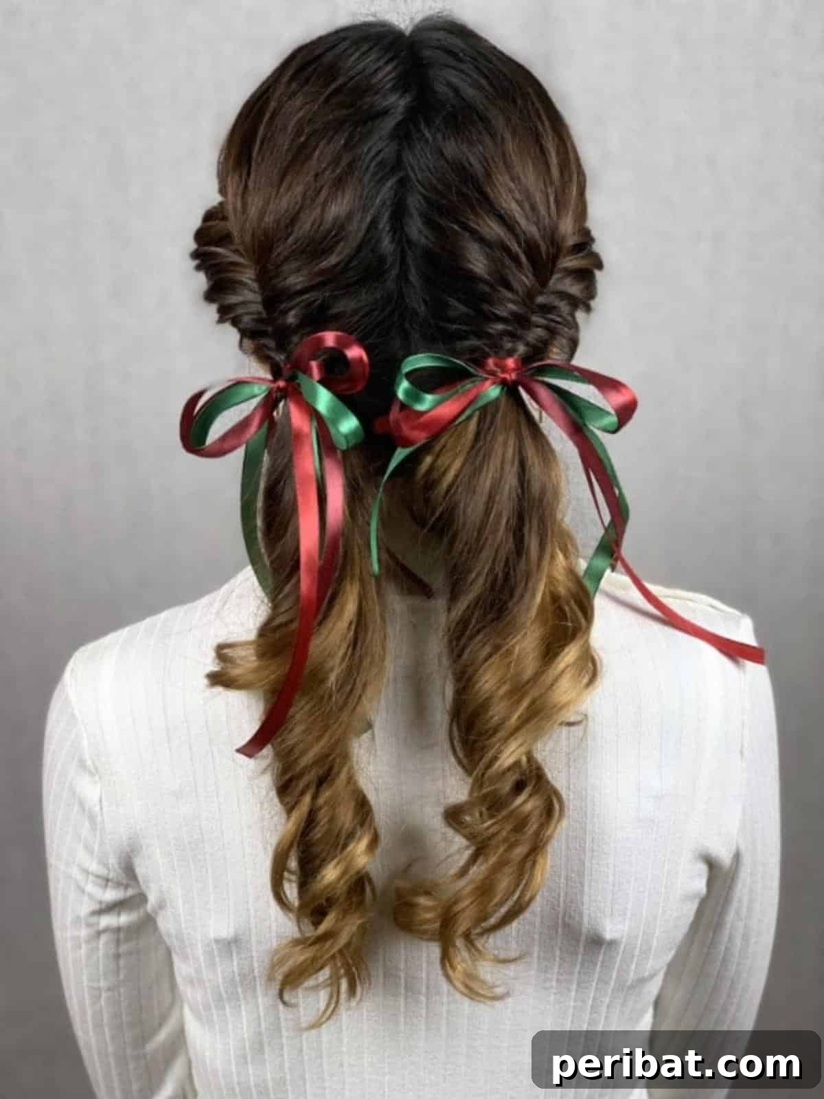 Learn to Braid Charming Fishtail Pigtails with Adorable Bows 11 Back view of fishtail ponytail pigtails