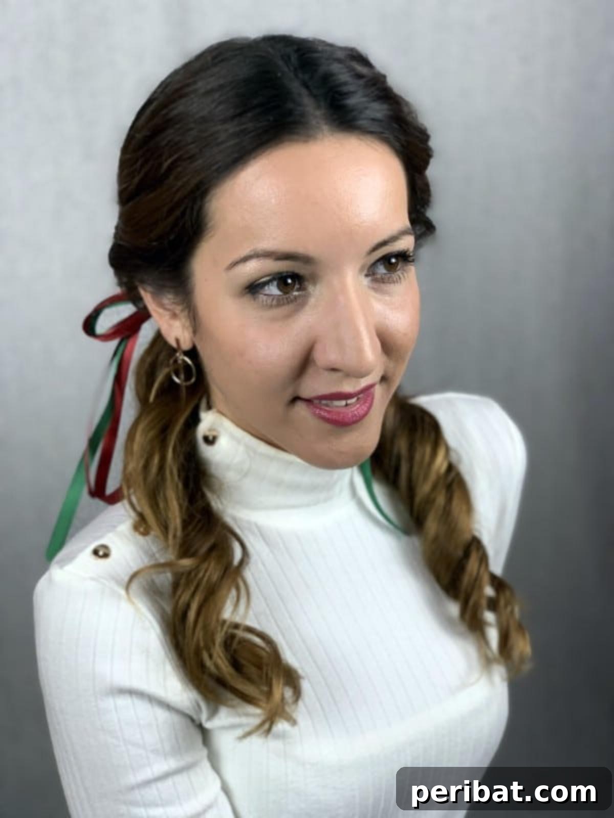 Learn to Braid Charming Fishtail Pigtails with Adorable Bows 5 Smiling brunette with fishtail pigtails