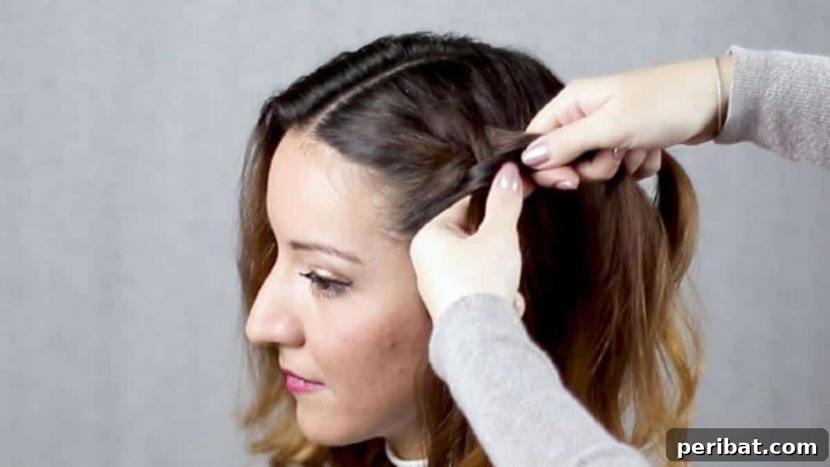Learn to Braid Charming Fishtail Pigtails with Adorable Bows 7 Braiding hair against hairline