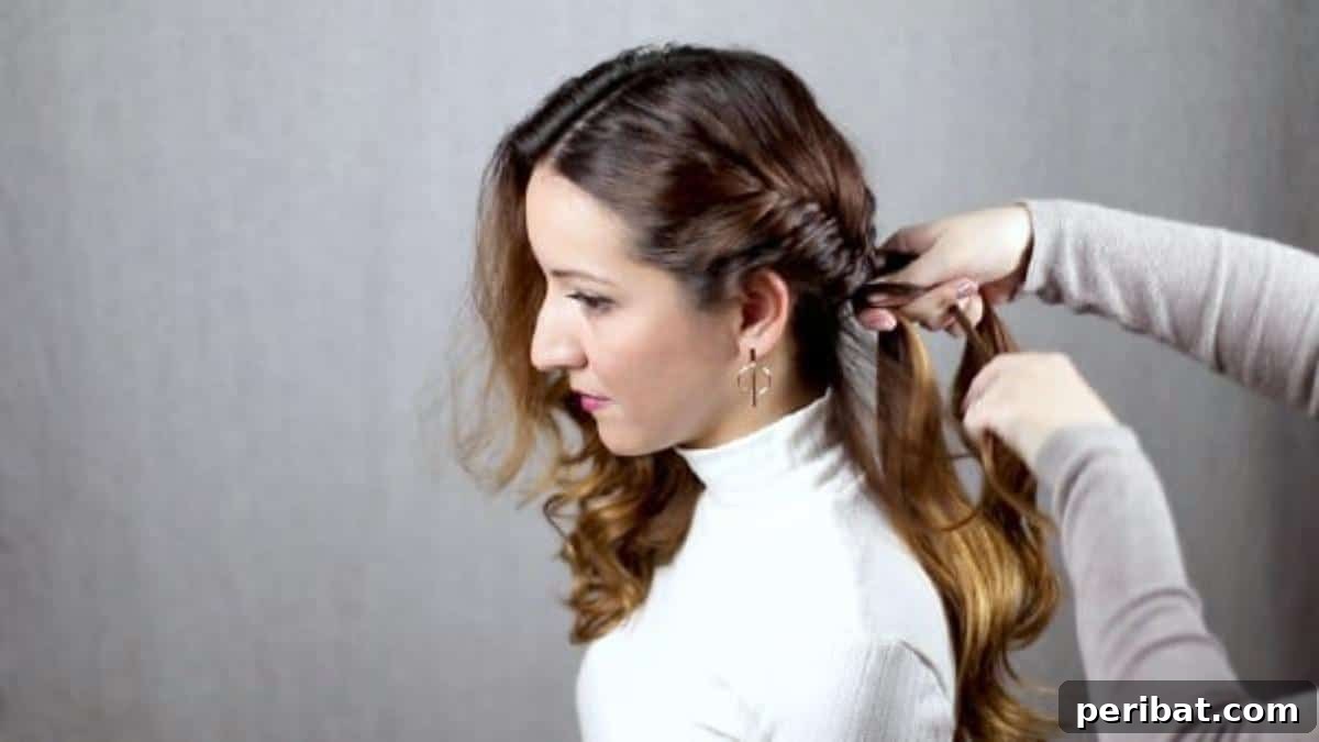 Learn to Braid Charming Fishtail Pigtails with Adorable Bows 8 Braiding hair down side of head