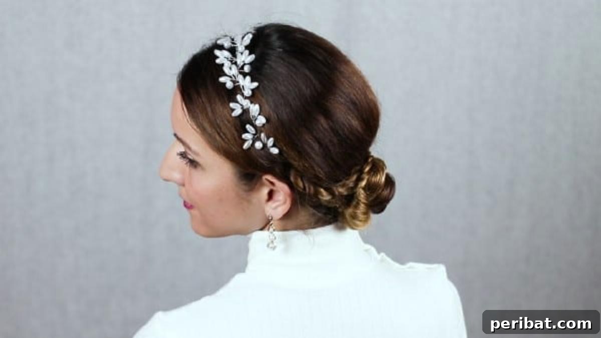 Chic Low Braided Updo Tutorial 5 Detailed side view of the finished elegant low braided bun hairstyle with intricate braids