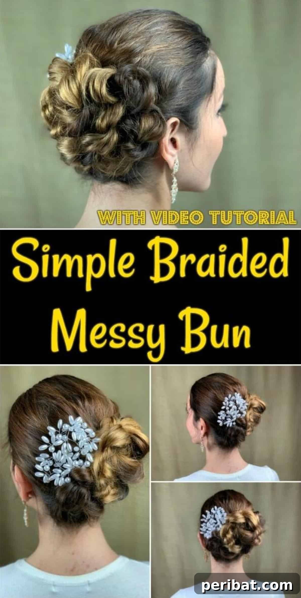 Quick and Chic Braided Messy Bun Video 2 Collage of stunning braided messy bun hairstyles for various occasions