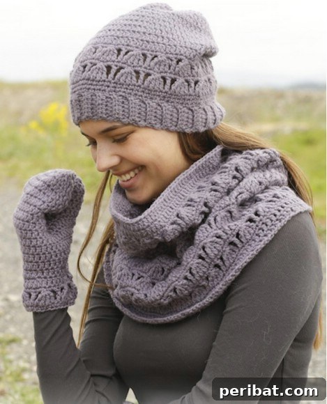 Cozy Comfort: 26 DIY Infinity Scarf Patterns and Free How-Tos 24 Infinity scarf, hat, and mitten set