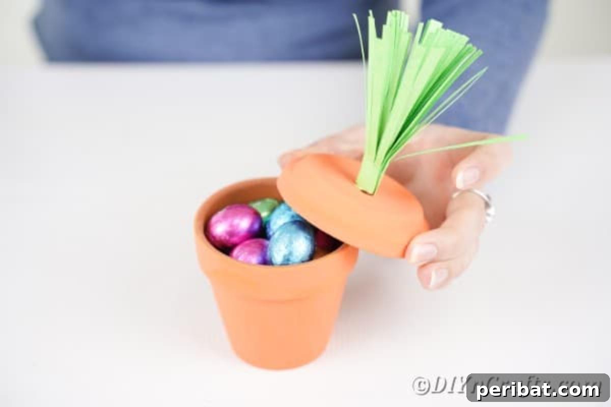 Handcrafted Easter Carrot Pots 12 Filling flower pot with candy