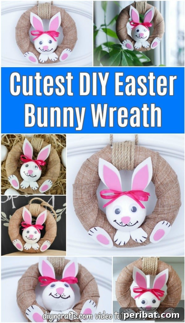Rustic Easter bunny wreath with burlap and paper details