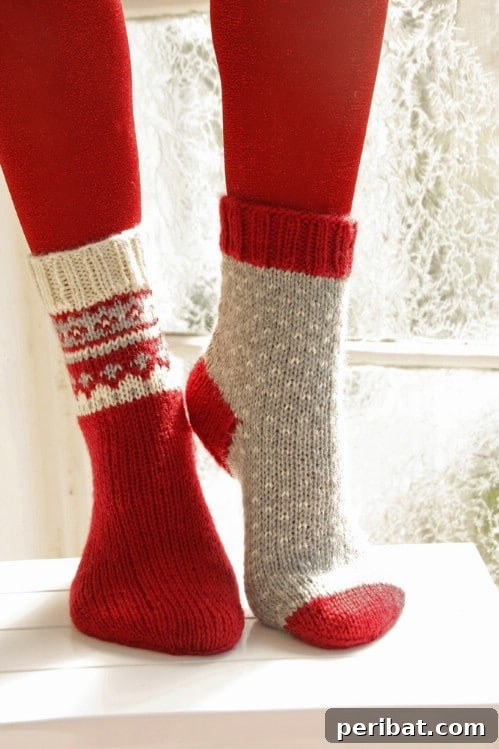 Cheerful Knitted Socks with Snowman and Christmas Tree Designs
