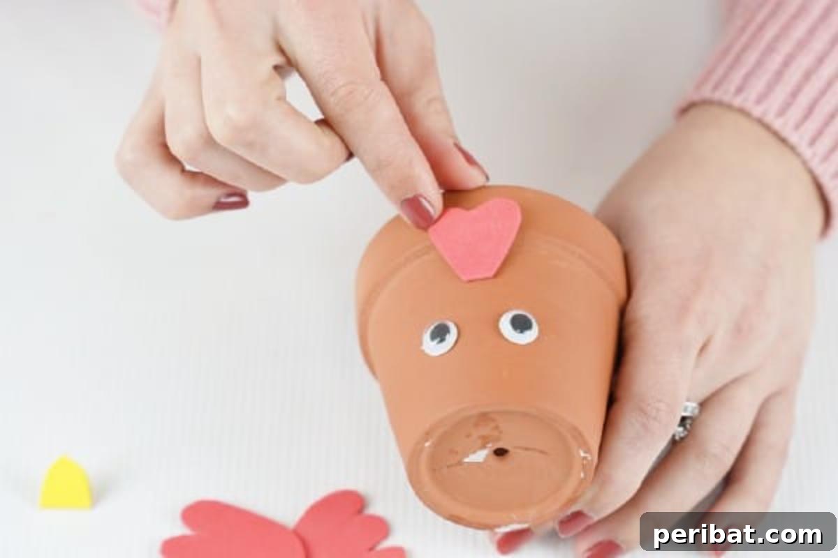 Craft Your Own Cute Flower Pot Chicken 11 Adding red comb to chicken