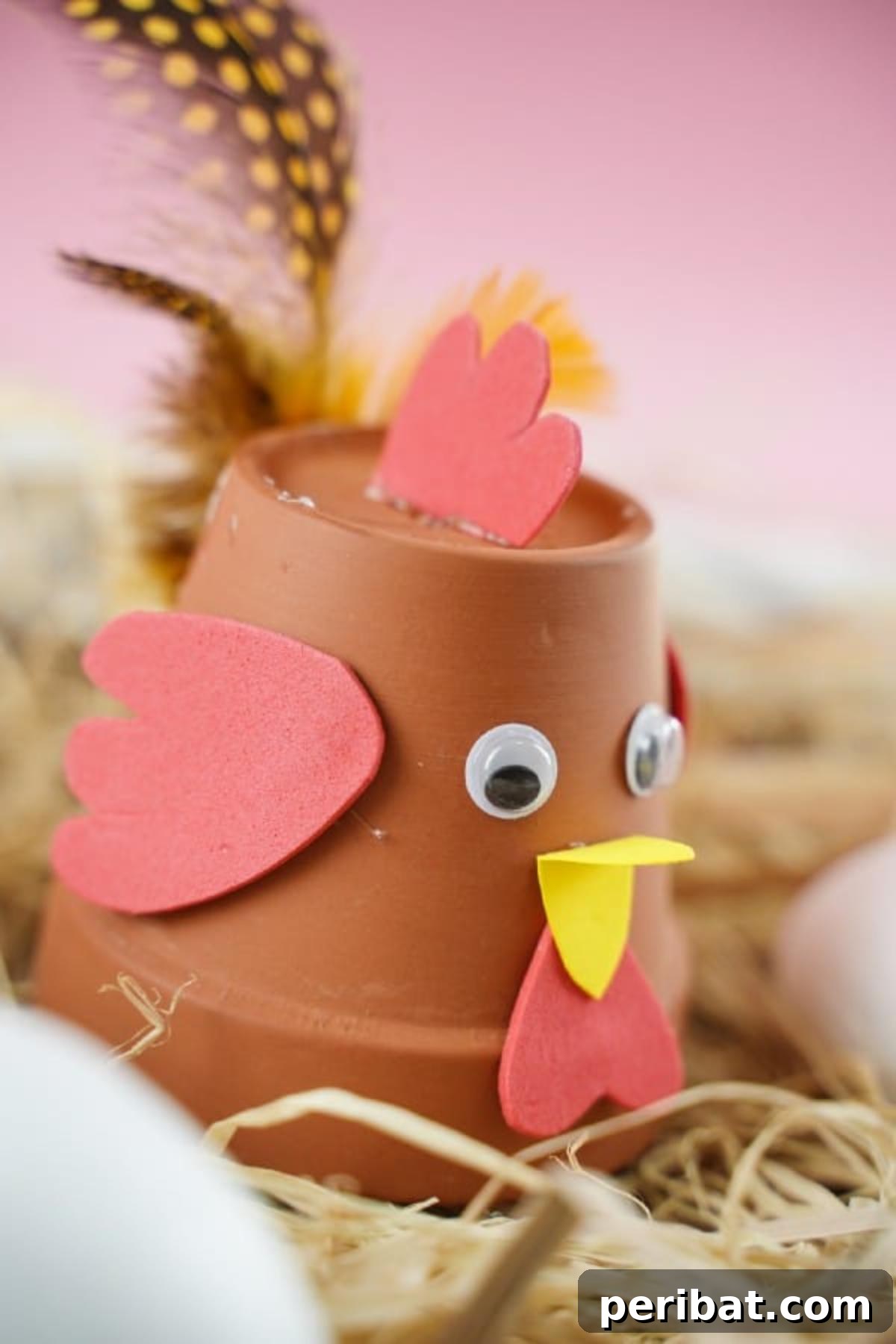 Craft Your Own Cute Flower Pot Chicken 4 Flower pot bird on hay
