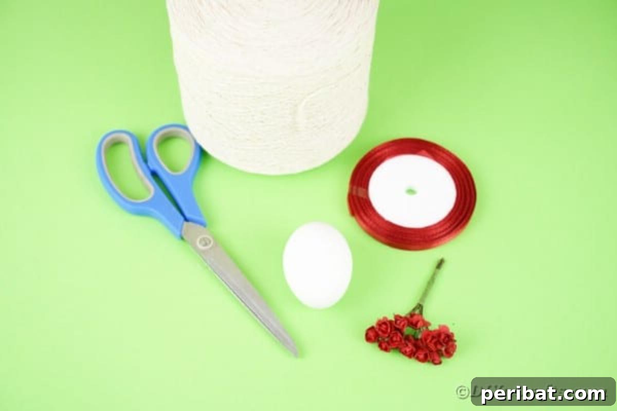 Crafting Yarn Wrapped Easter Eggs 6 Crafting supplies laid out for making a yarn wrapped Easter egg