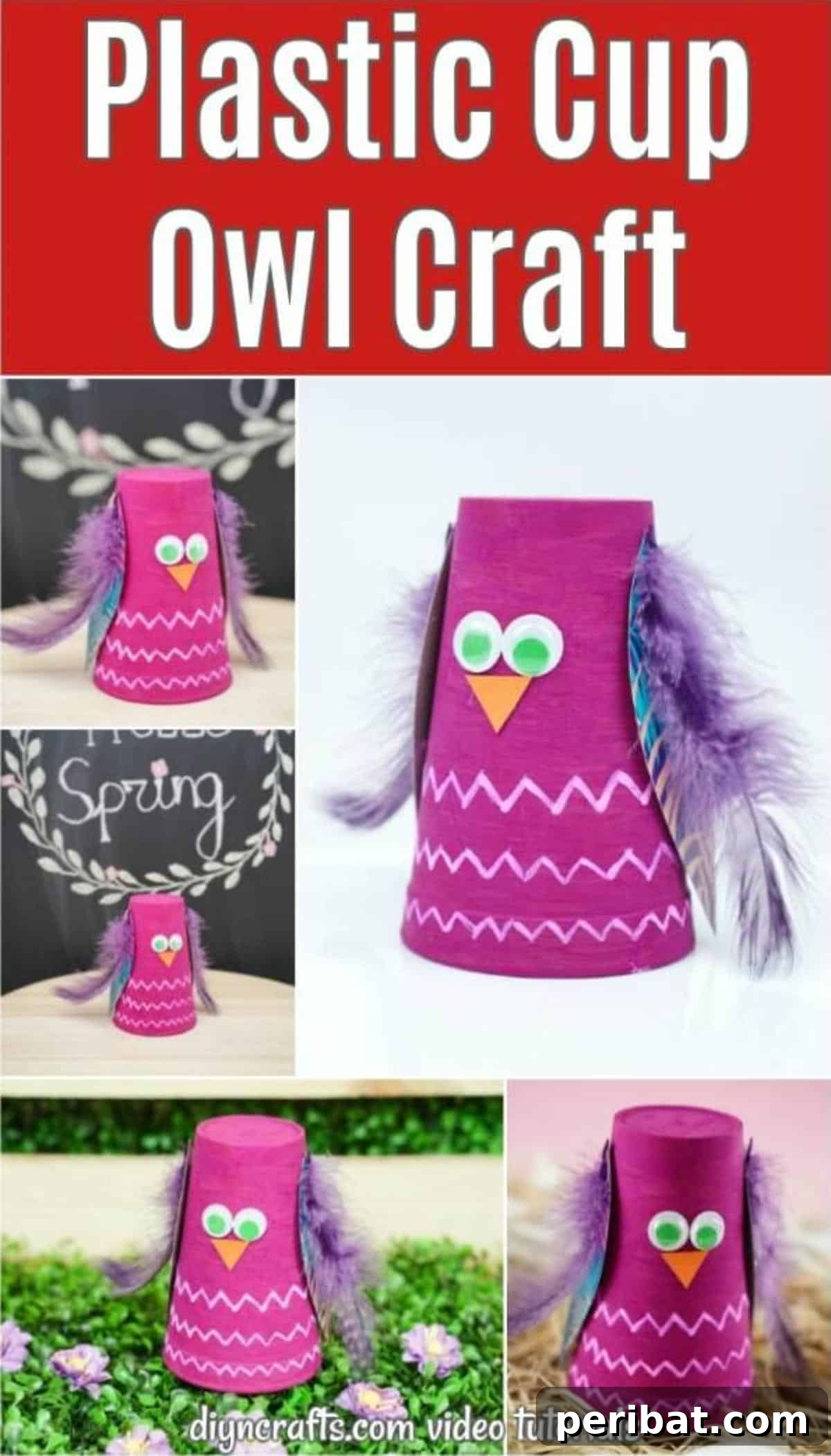 Turn Plastic Cups Into Charming Owls 2 Adorable pink plastic cup owl craft for kids.