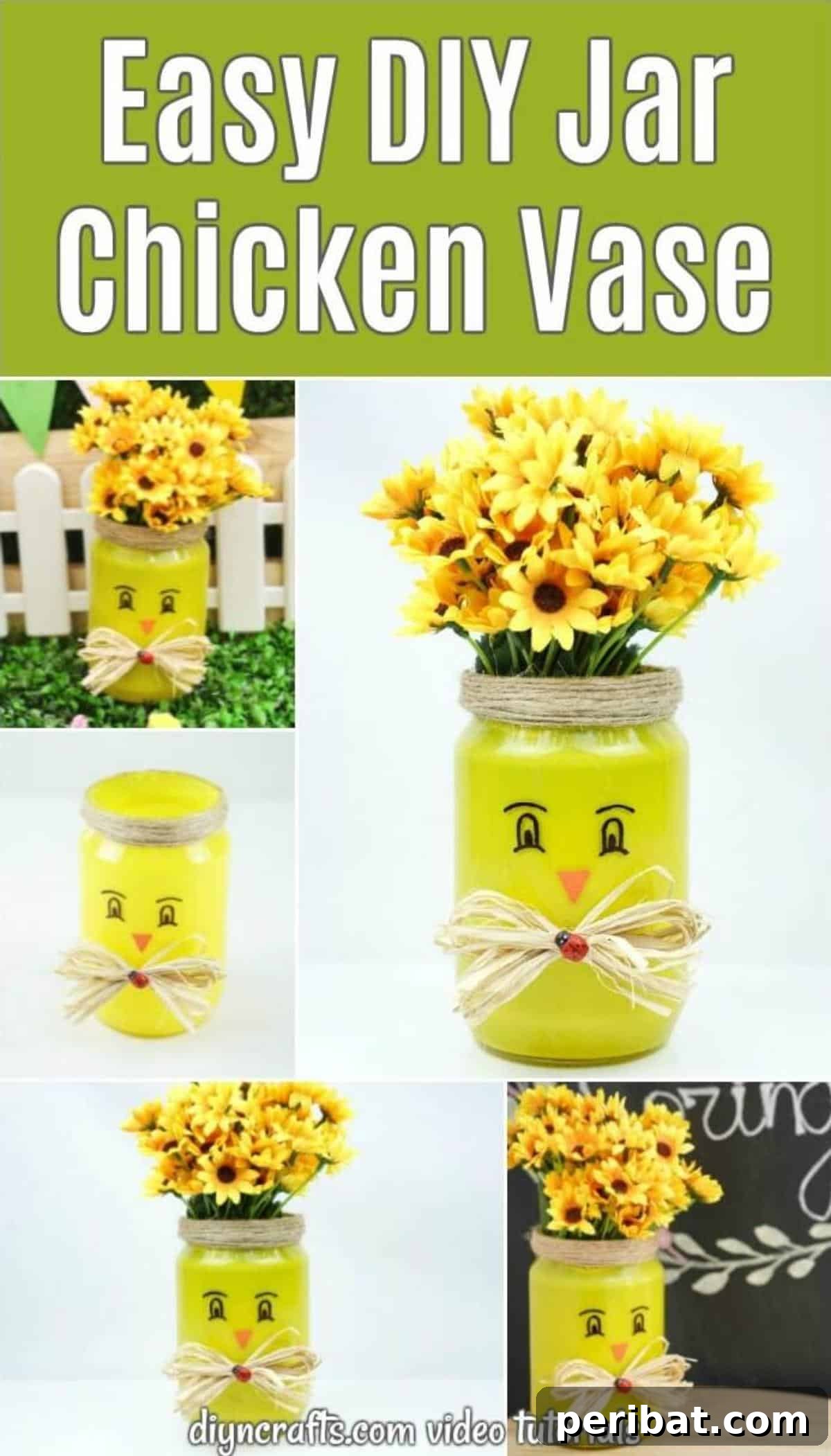 Repurposed Mason Jar Hen House Vase 2 Painted mason jar chicken collage for Easter decor