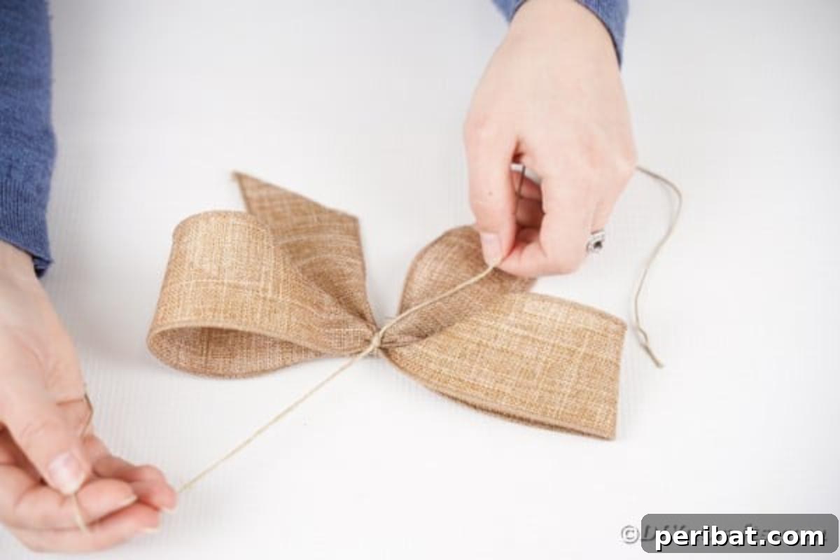 Hoppy Easter Bunny Wall Art DIY 17 Making a decorative bow from burlap ribbon