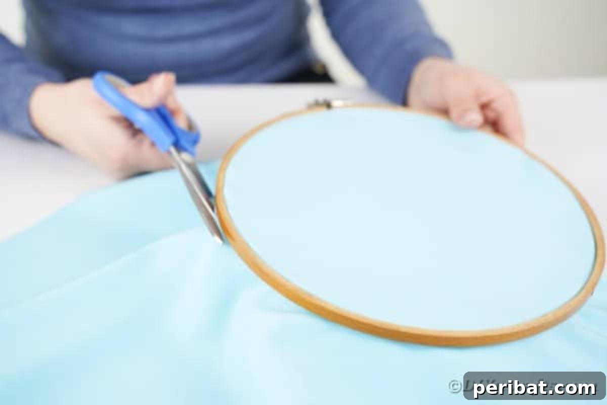 Hoppy Easter Bunny Wall Art DIY 8 Cutting excess fabric from an embroidery hoop