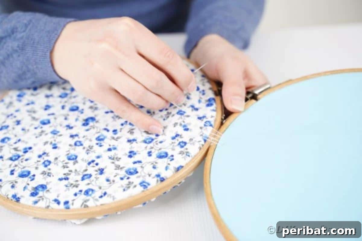 Hoppy Easter Bunny Wall Art DIY 10 Securing joined embroidery hoops with needle and thread