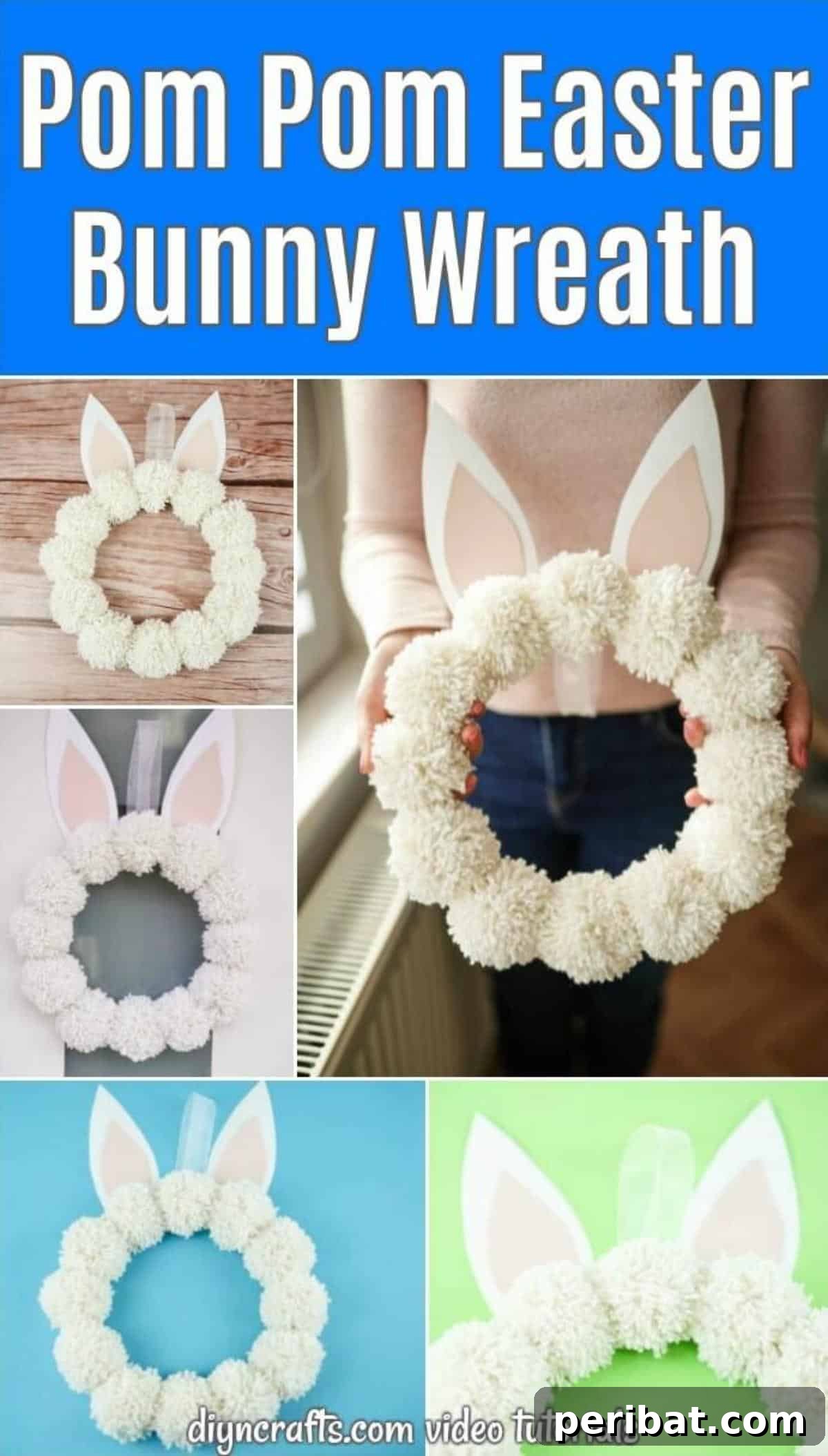 Fluffy Pom Pom Easter Bunny Door Wreath 2 Charming DIY Pom Pom Easter Bunny Wreath, perfect for spring home decor.