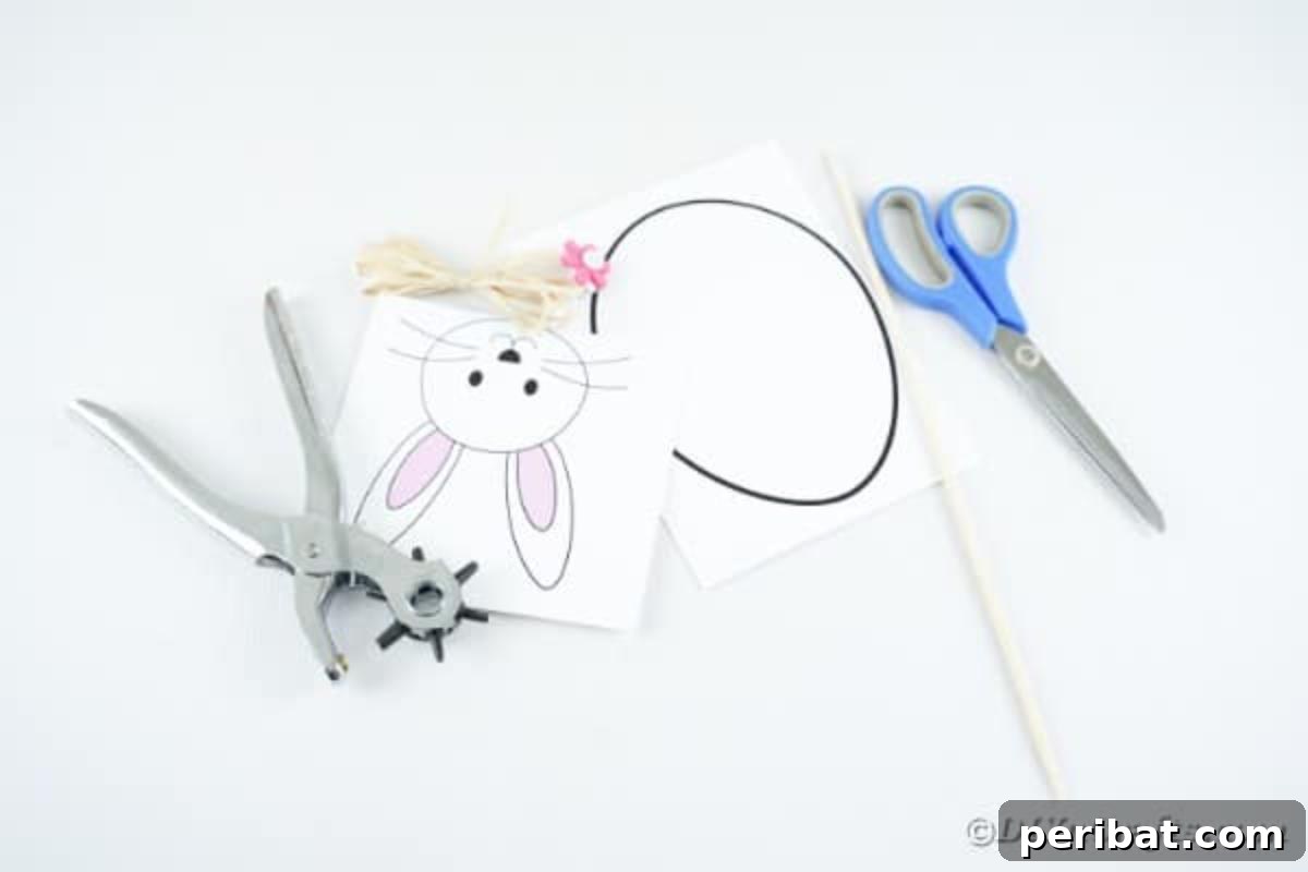 DIY Easter Paper Bunny Craft Free Printable Template 8 A flat lay of all the supplies needed to make a paper bunny craft