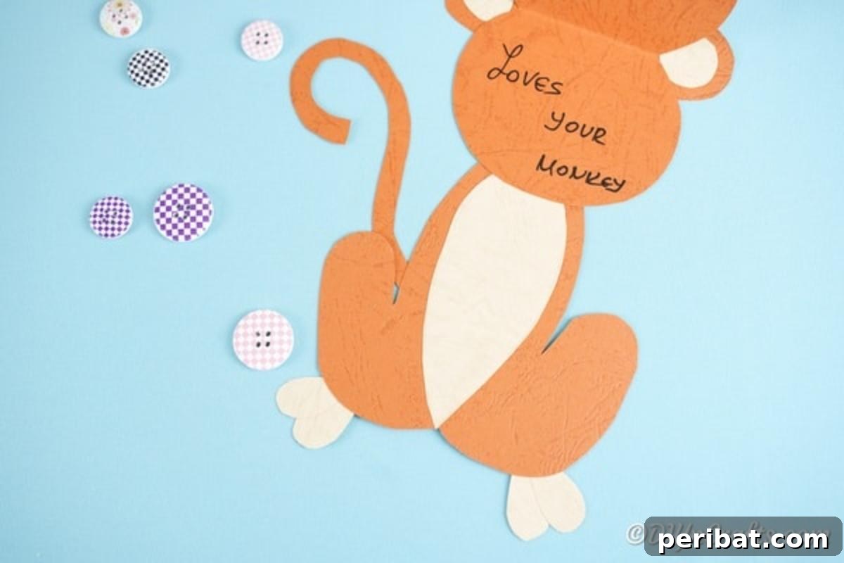 DIY Monkey Card Fun for Kids 19 The inside of the monkey card, open to reveal a handwritten message, ready to be shared as a thoughtful, handmade greeting.