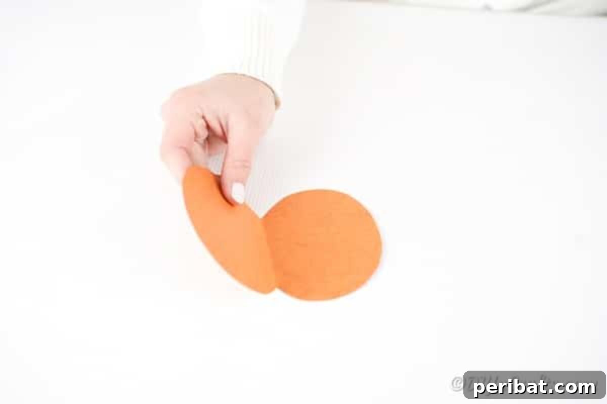 DIY Monkey Card Fun for Kids 8 The folded orange paper, now cut into a circle, is opened to reveal the hinged head component for the DIY monkey card.